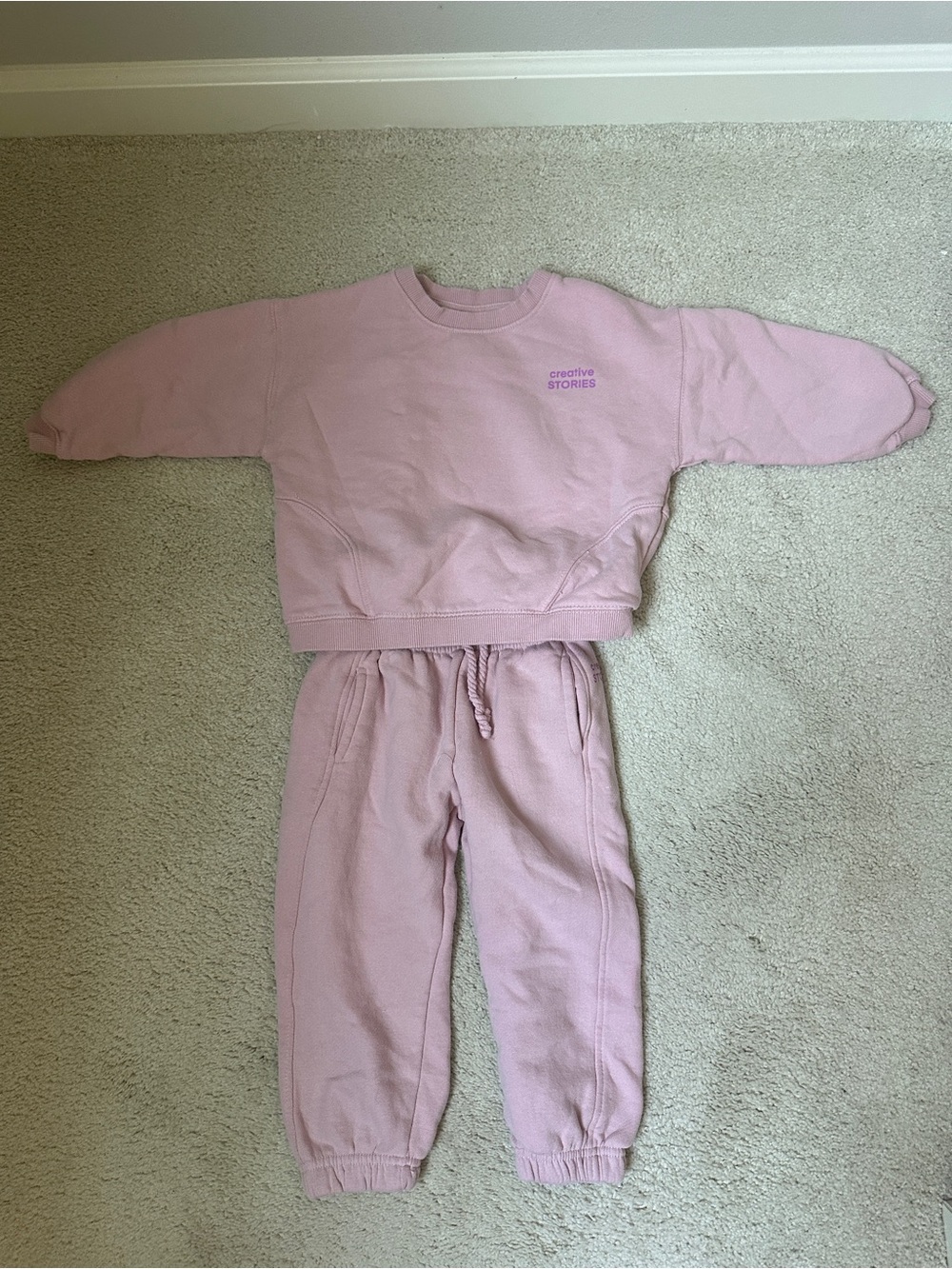 Zara Pink Kids Sweatshirt and Jogger Set Size 4